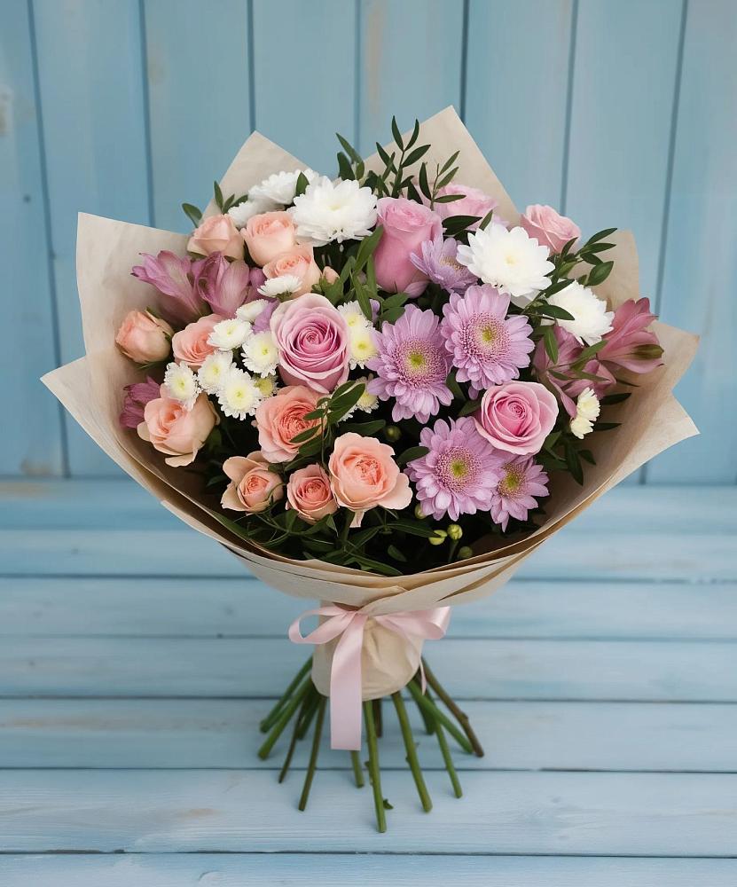 Букет цветов из: Хризантемы, Розы и Альстромерии в Ачите