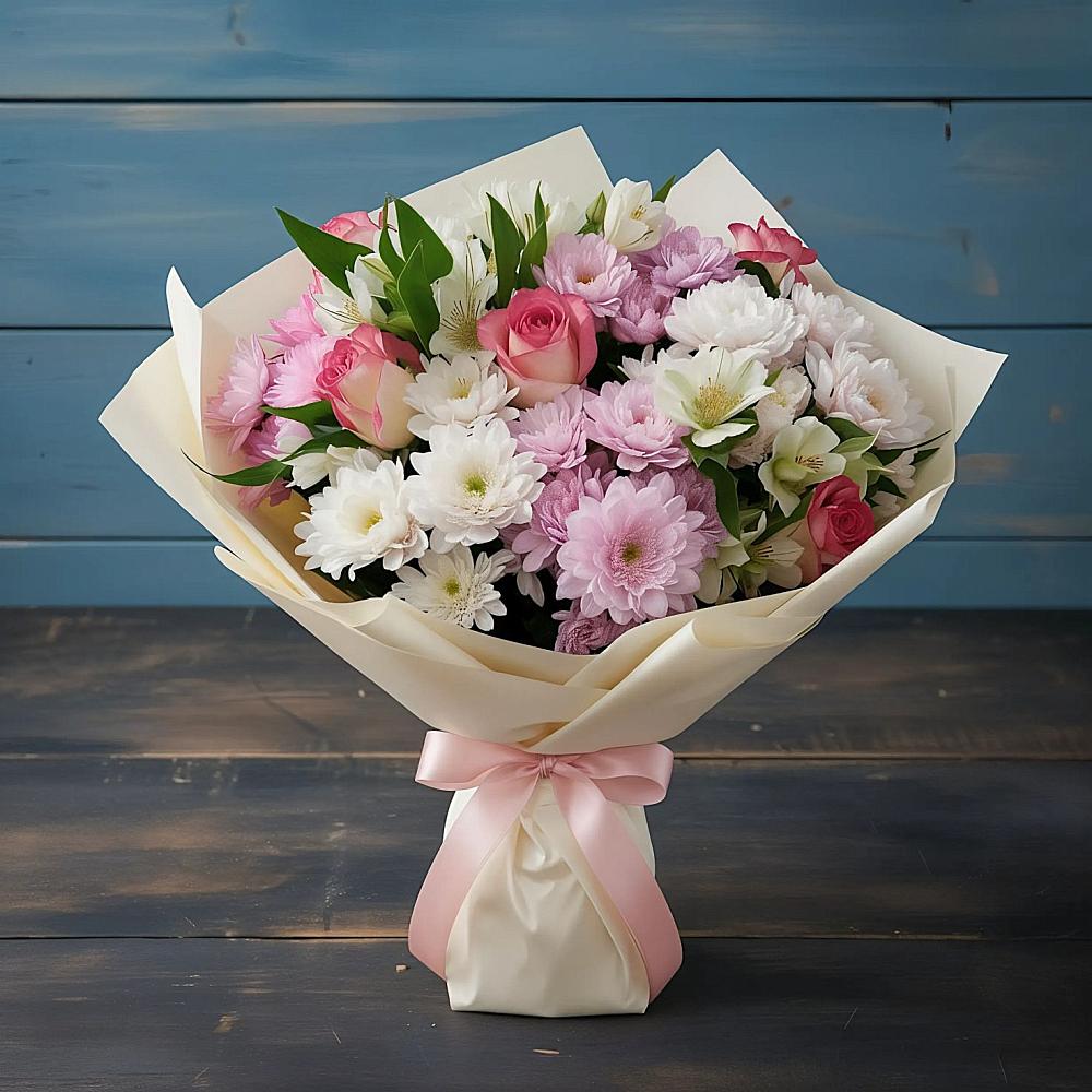 Букет цветов из: Хризантемы, Альстромерии и Розы в Ачите